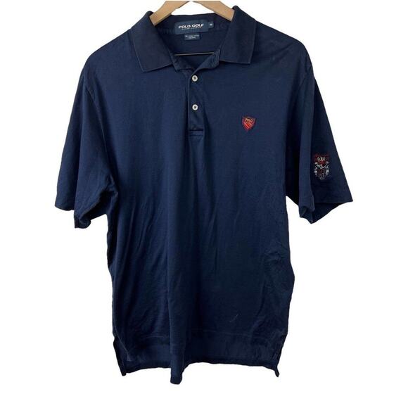 Ralph Lauren Polo Golf Shirt Blue Crest Indianwood Course Pima Cotton Size M - Picture 1 of 7